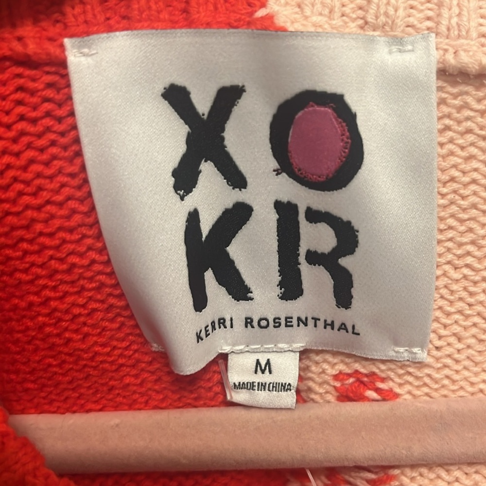 Kerri Rosenthal XOKR Heart V-neck Pullover Sweater pink‎ red size  Medium NEW - Picture 4 of 10